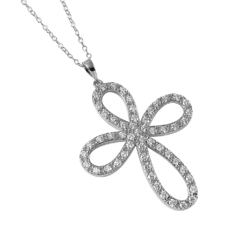 Best necklaces and pendants with opal and gold for a vibrant, luxurious contrast-Clearance-Silver 925 Rhodium Plated Open Infinity Round Cross Necklace - STP00052