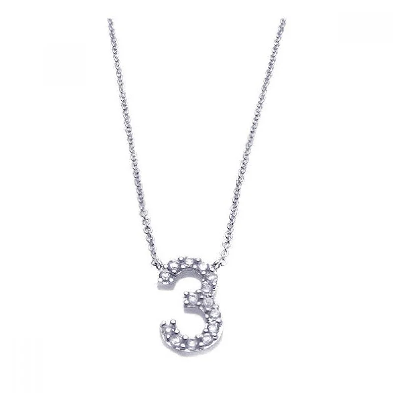 Necklaces and pendants with sun and moon motifs for a celestial-inspired design-Silver 925 Rhodium Plated Clear CZ Number 3 Pendant Necklace - STP00790