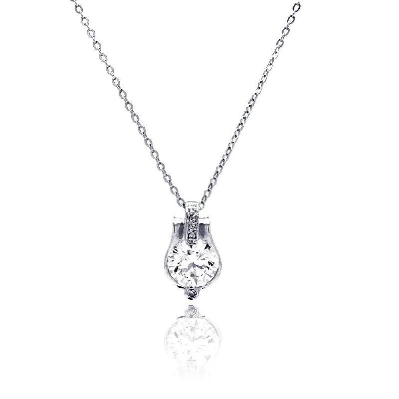 Personalized necklaces and pendants with initials for a customized and meaningful gift-Silver 925 Rhodium Plated Center Round CZ Necklace - BGP00473