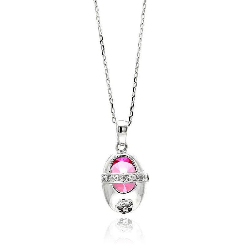 Best necklaces and pendants with heart-shaped lockets for a sentimental keepsake-Silver 925 Rhodium Plated Baby Shoe Pink CZ Necklace - BGP00442