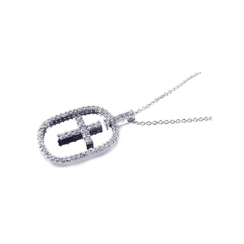 Elegant necklaces and pendants with infinity symbols for timeless designs-Clearance-Silver 925 Rhodium Plated Clear CZ Cross Pendant Necklace - STP00664