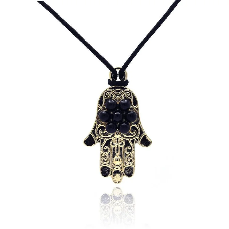 Necklaces and pendants with infinity love symbols for an eternal, romantic gesture-Clearance-Silver 925 Gold and Rhodium Plated Black Hamsa CZ Necklace - BGP00307