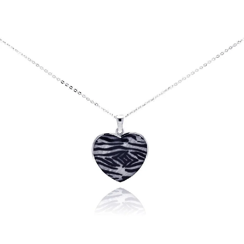 Personalized necklaces and pendants with name engravings for a custom touch-Clearance-Silver 925 Rhodium Plated Zebra Print Heart CZ Necklace - BGP00282