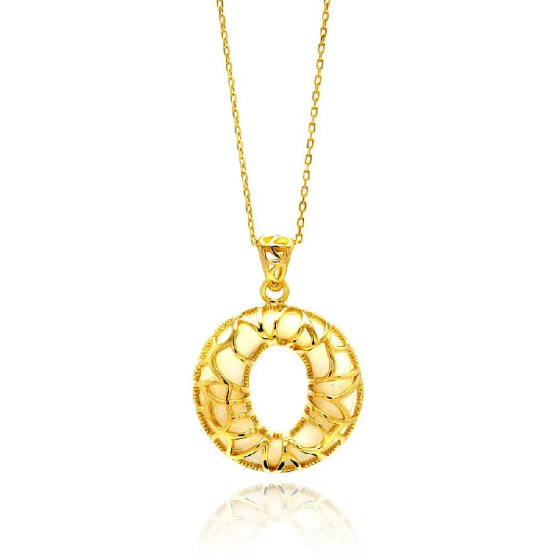 Necklaces and pendants with infinity love symbols for an eternal, romantic gesture-Silver 925 Gold Plated Open O Filigree CZ Center White Onyx Necklace - BGP00559