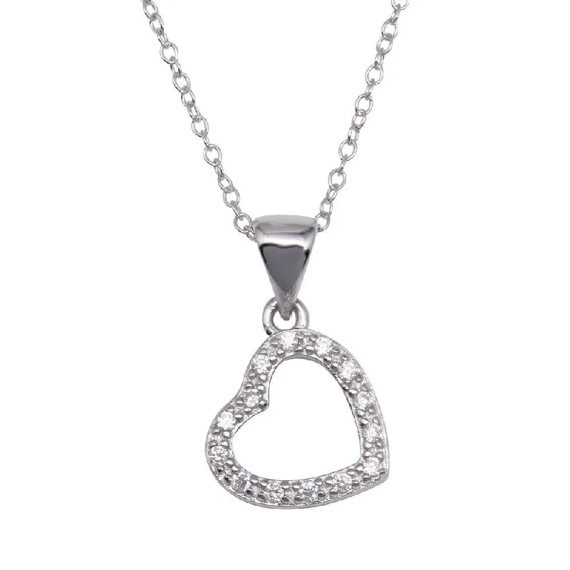 Best necklaces and pendants with adjustable chains for a customizable fit-Silver 925 Clear CZ Rhodium Plated Hanging Heart Pendant Necklace - STP00025