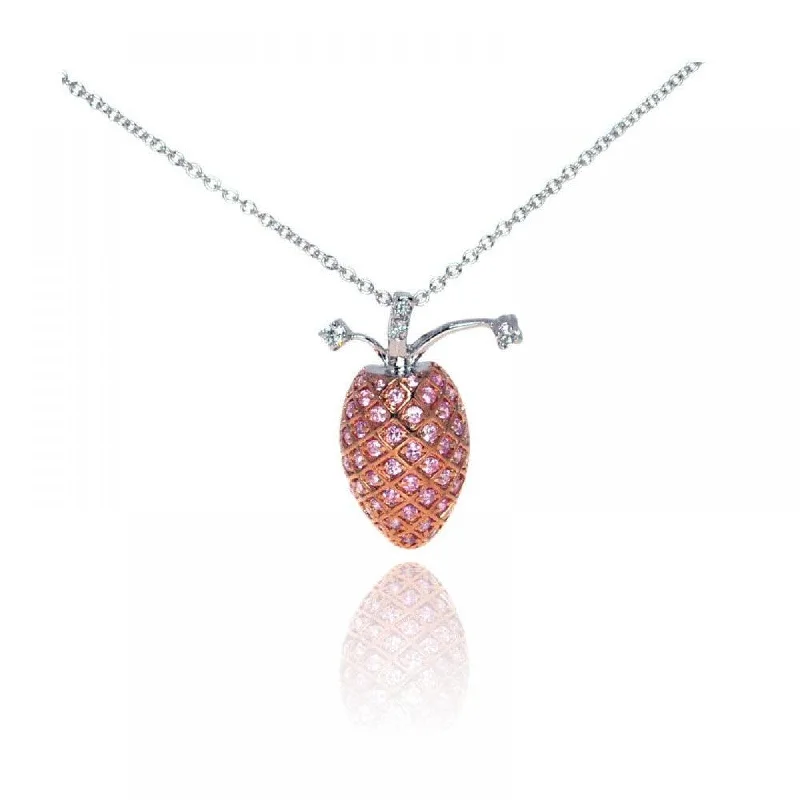 Best necklaces and pendants for everyday wear with minimalist designs-Clearance-Silver 925 Pink CZ Rose Gold and Rhodium Plated Pineapple Pendant Necklace - BGP00037PNK