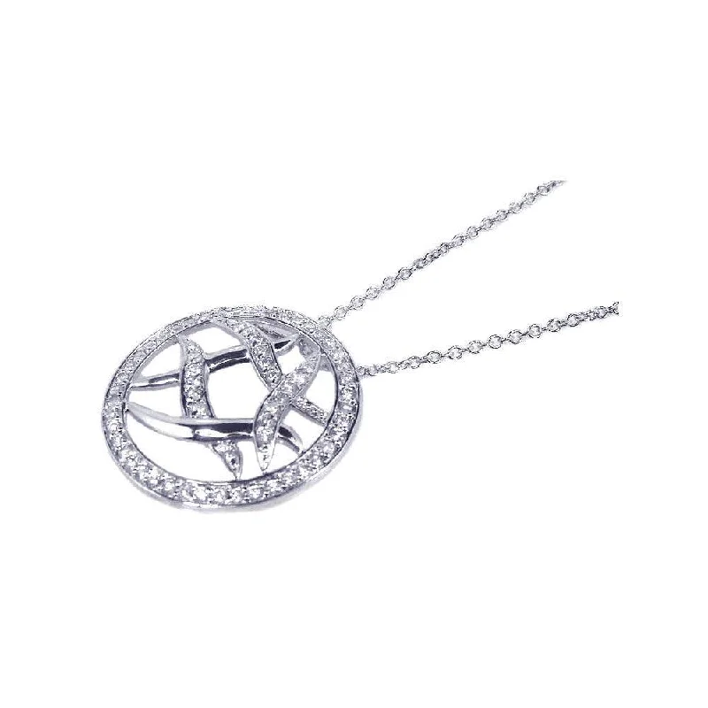 Necklaces and pendants with geometric pendants for a clean, contemporary design-Clearance-Silver 925 Rhodium Plated CZ Abstract Circle Pendant Necklace - STP00519