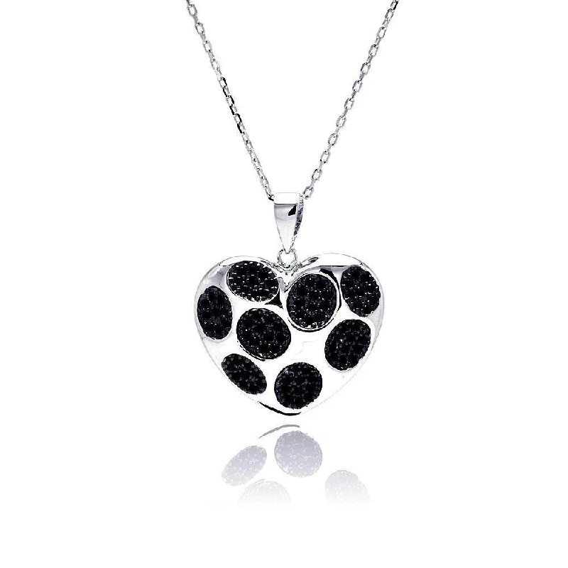 Personalized necklaces and pendants with name engravings for a custom touch-Silver 925 Rhodium Plated Black Dot Heart CZ Necklace - BGP00489