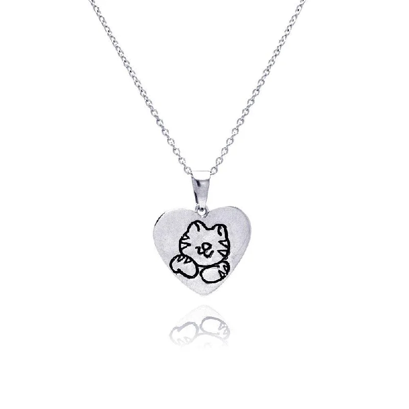 Beautiful necklaces and pendants with moon and star charms for a dreamy effect-Clearance-Silver 925 Rhodium Plated Kitty Heart Pendant Necklace - STP00772