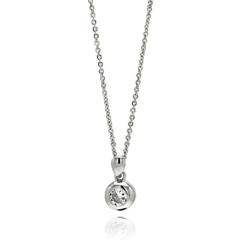 Beautiful necklaces and pendants with diamond-encrusted designs for maximum sparkle-Silver 925 Rhodium Plated Round CZ Solitaire Necklace - BGP00561