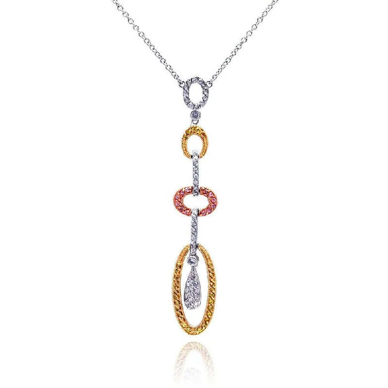 Necklaces and pendants with angel wing motifs for a spiritual, meaningful design-Silver 925 Rhodium, Gold, and Rose Gold Plated Multi Open Oval Multi Colored CZ Pendant Necklace - BGN00010