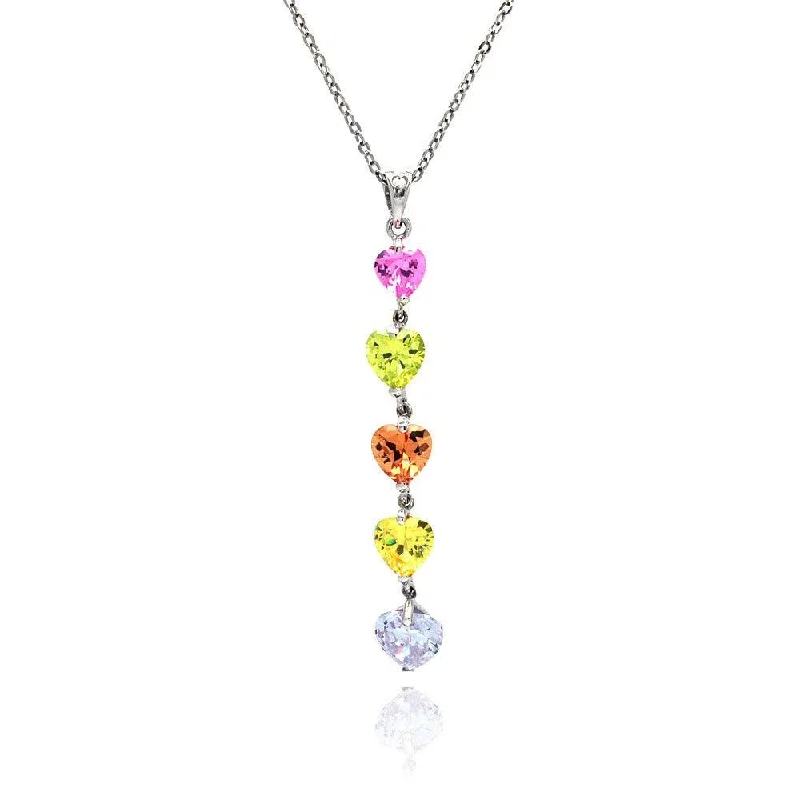 Necklaces and pendants with leaf-shaped designs for an earthy, organic feel-Silver 925 Multi Color CZ Rhodium Plated 5 Heart Pendant Necklace - BGP00068