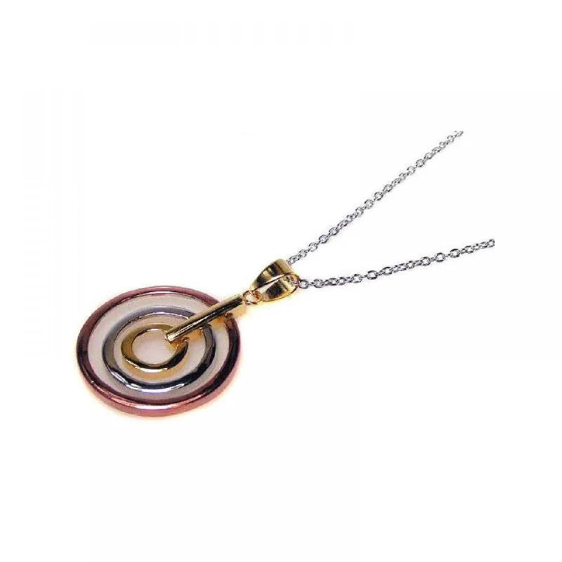 Best necklaces and pendants with rose gold for a warm and romantic appeal-Clearance-Silver 925 Tri Color Rhodium Plated Circular Pendant Necklace - STP00413