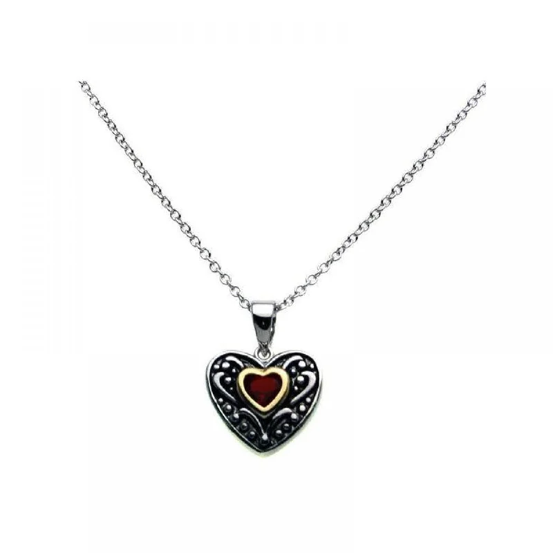 Best necklaces and pendants with crystal accents for a sparkling and elegant style-Silver 925 Oxidized Rhodium Red Heart CZ Inlay Necklace - BGP00274