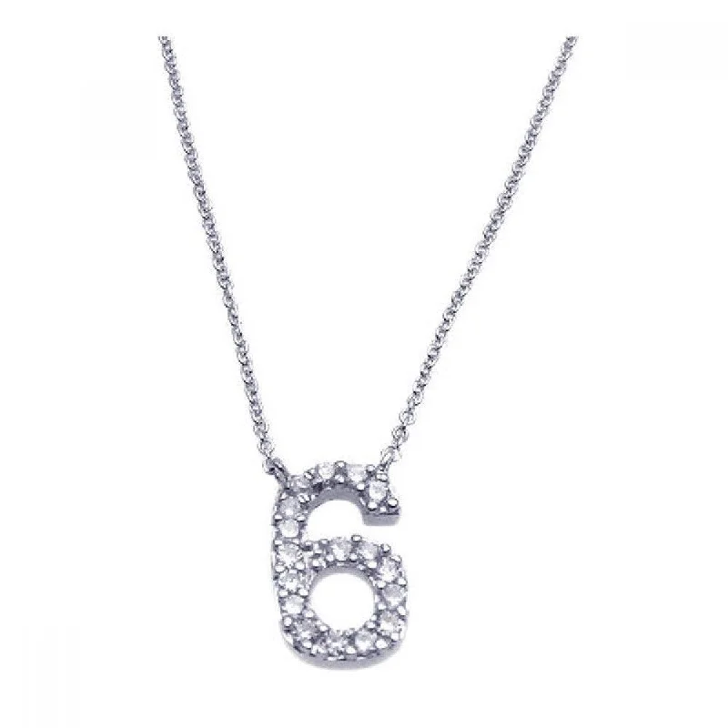 Best necklaces and pendants with statement designs for a fashionable accessory-Silver 925 Rhodium Plated Clear CZ Number 6 Pendant Necklace - STP00833