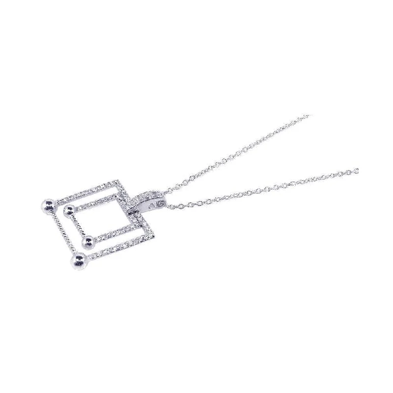 Best necklaces and pendants with personalized coordinates for a special keepsake-Clearance-Silver 925 Rhodium Plated Graduated Square CZ Dangling Necklace - STP00556