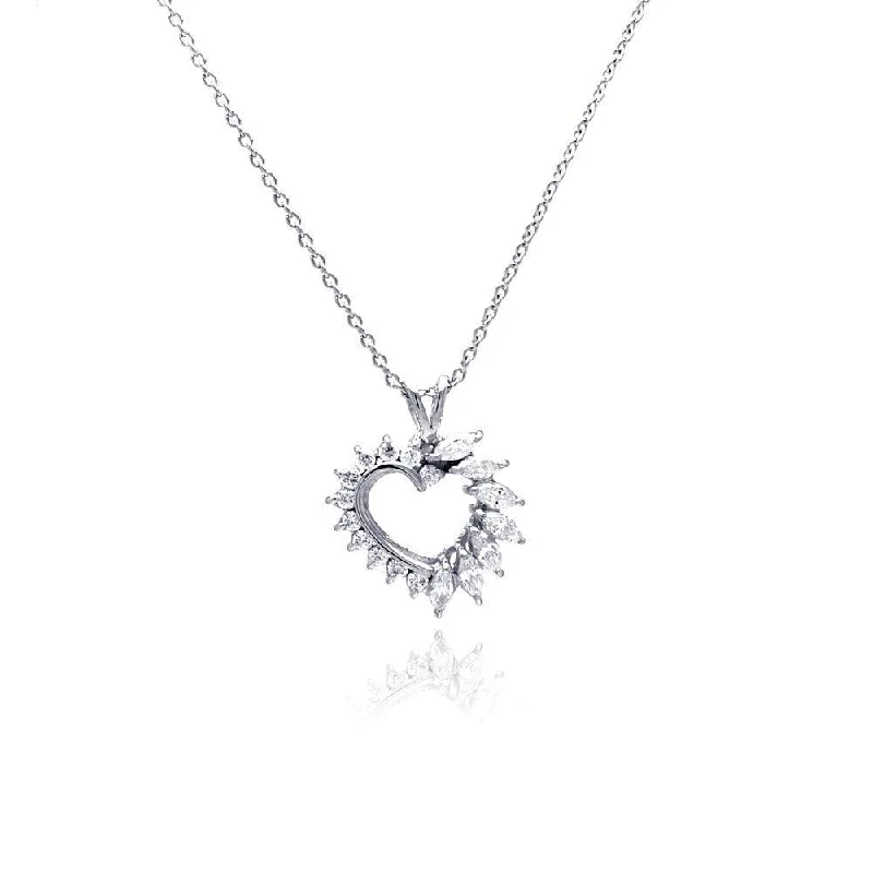 Unique necklaces and pendants with tree of life motifs for nature-inspired elegance-Clearance-Silver 925 Clear CZ Rhodium Plated Heart Pendant Necklace - STP00056