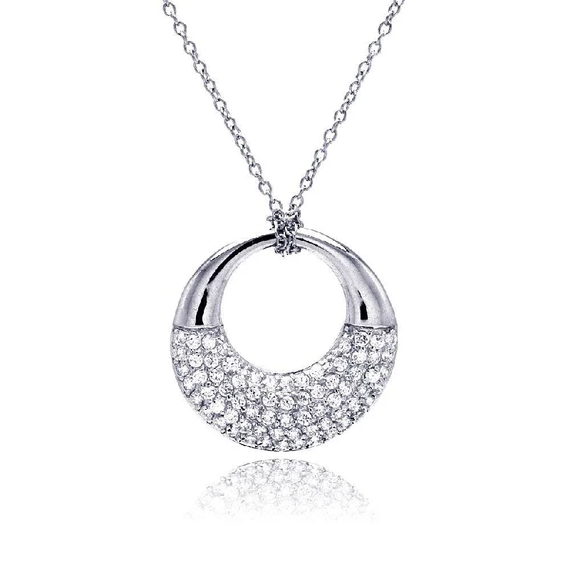 Beautiful necklaces and pendants with geometric shapes for a modern, artistic design-Clearance-Silver 925 Rhodium Plated Clear CZ Ring Pendant Necklace - STP00817CLR