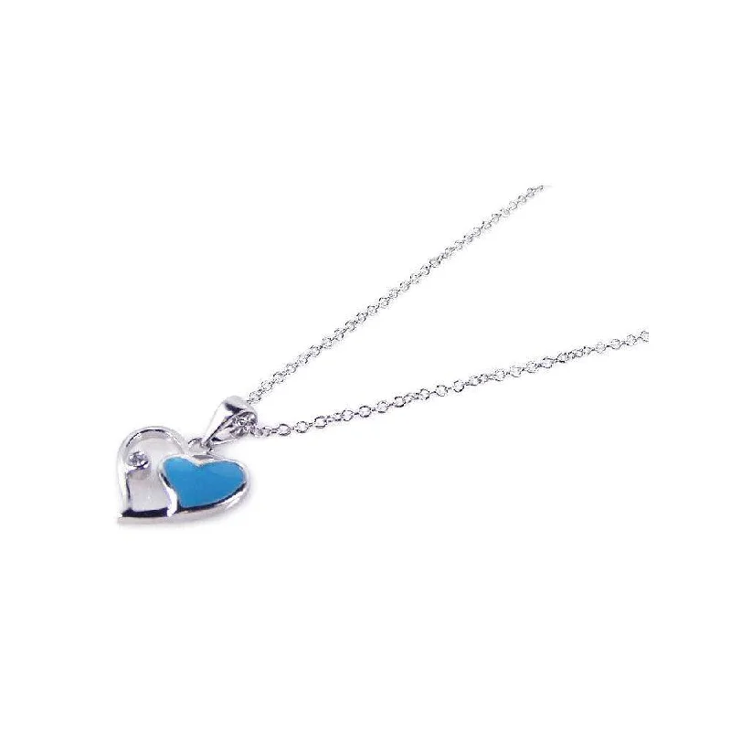 Best necklaces and pendants with turquoise stones for a vibrant boho-chic look-Silver 925 Rhodium Open Double Heart Blue Enamel Inlay Necklace - BGP00151