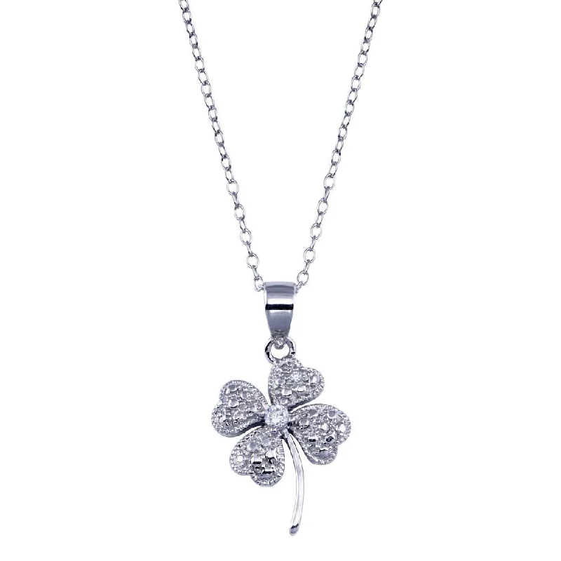 Stunning necklaces and pendants with turquoise and gold for a vibrant, earthy look-Silver 925 Clear CZ Rhodium Plated Clover Pendant Necklace - STP00235