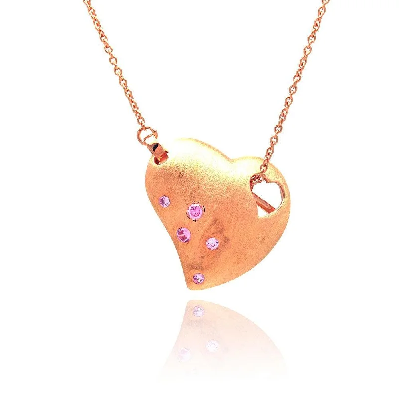 Stunning necklaces and pendants with ruby and diamond combinations for a luxurious effect-Clearance-Silver 925 Rose Gold Plated Clear CZ Heart Pendant Necklace - STP00808