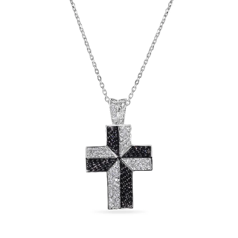 Unique necklaces and pendants with engraved messages for a sentimental gift-Clearance-Silver 925 Black and Clear CZ Black Rhodium Plated Cross Pendant Necklace - BGP00140