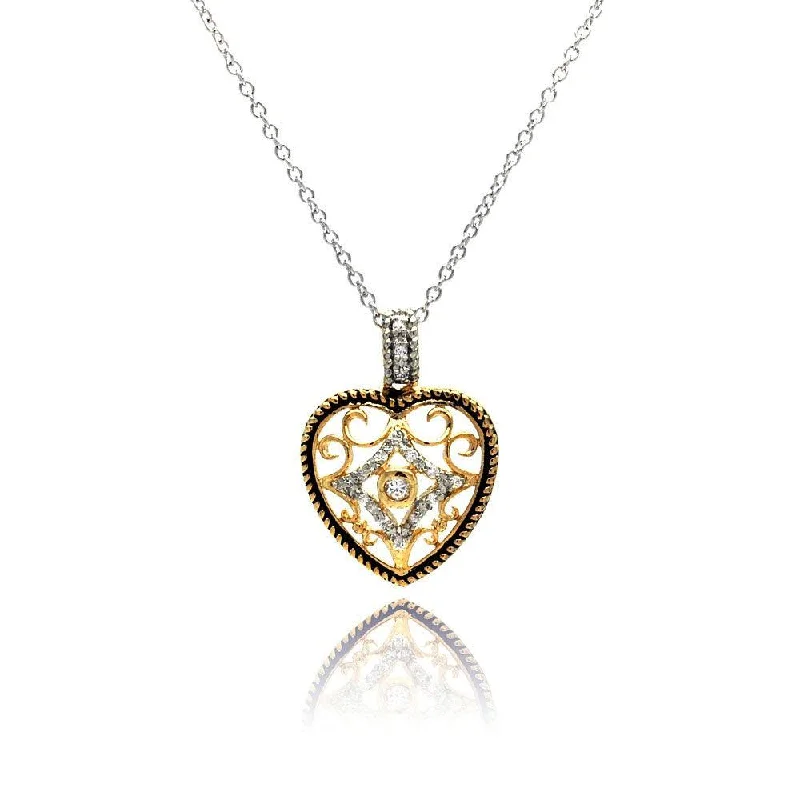 Stunning necklaces and pendants with aquamarine stones for a serene effect-Silver 925 Clear CZ Gold Plated Heart Pendant Necklace - BGP00117