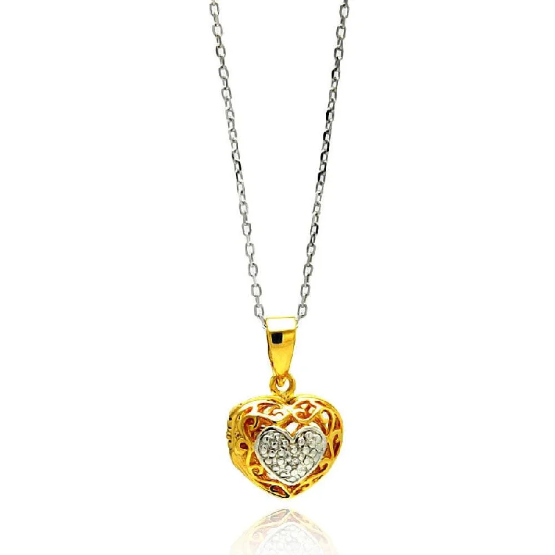 Necklaces and pendants with sun and moon motifs for a celestial-inspired design-Silver 925 Gold Plated Heart CZ Necklace - BGP00558