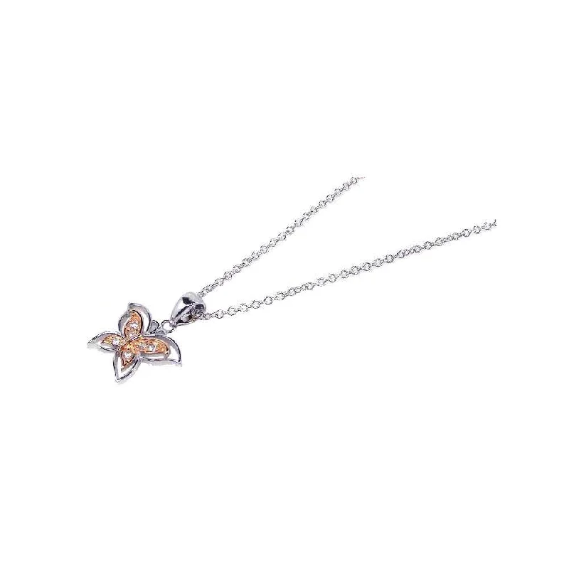 Necklaces and pendants with custom engravings for a personal, meaningful gift-Silver 925 Clear CZ Rhodium Gold Plated Butterfly Pendant Necklace - BGP00086