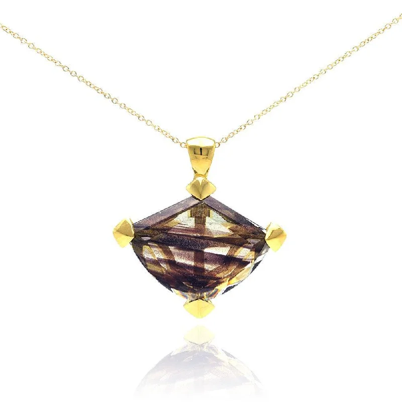 Elegant necklaces and pendants with gold chains for a chic, timeless appearance-Clearance-Silver 925 Gold Plated Brown Stripe CZ Necklace - BGP00284