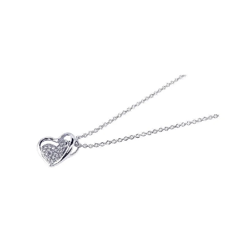 Best necklaces and pendants with statement designs for a fashionable accessory-Silver 925 Rhodium Plated Clear CZ Heart Pendant Necklace - STP00630