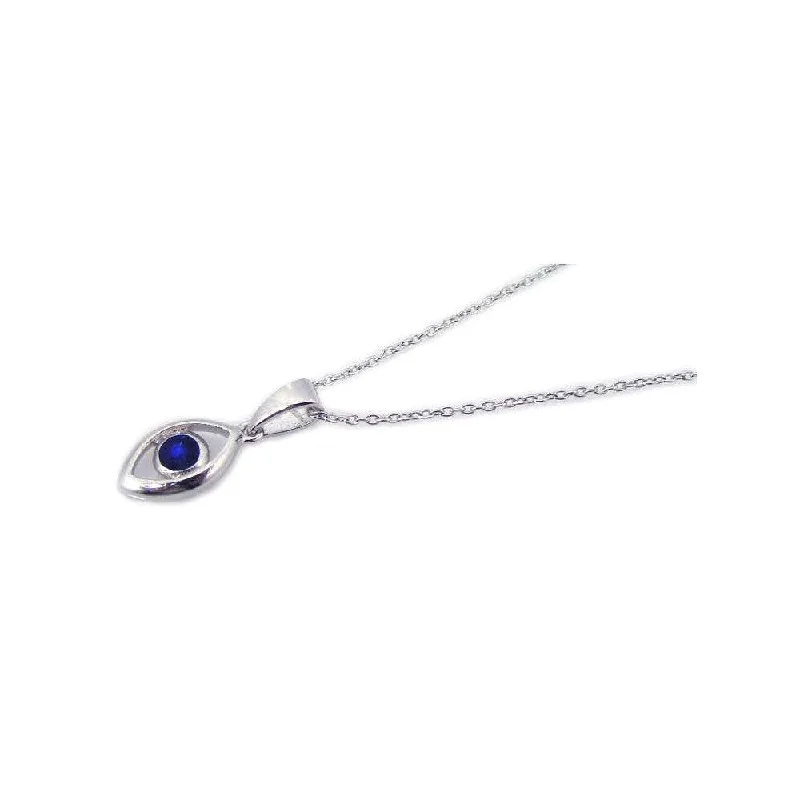 Stunning necklaces and pendants with ruby gemstones for a luxurious red hue-Silver 925 Rhodium Plated Blue Stone Evil Eye Pendant Necklace - STP00842