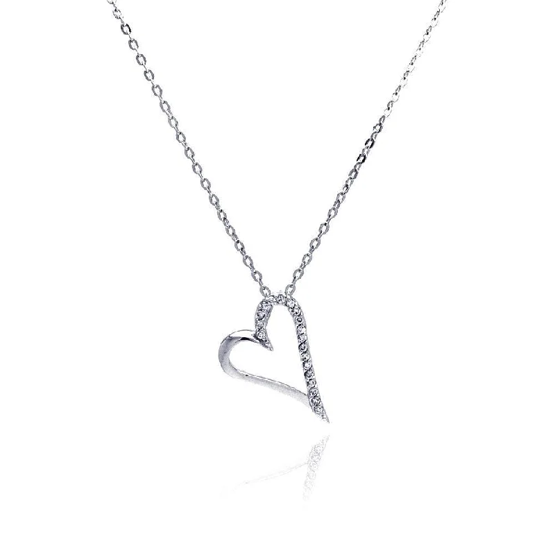 Unique necklaces and pendants with gemstones for a colorful and vibrant statement-Silver 925 Clear CZ Rhodium Plated Open Heart Pendant Necklace - BGP00033