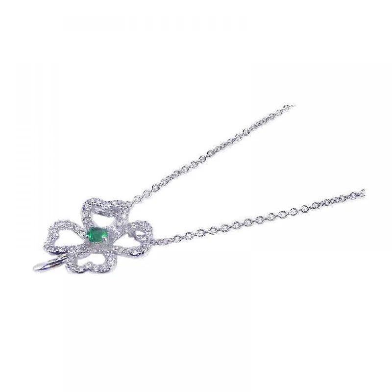 Necklaces and pendants with ocean-inspired designs for a refreshing, beachy feel-Silver 925 Rhodium Plated Clover Clear CZ Inlay Necklace - STP00532