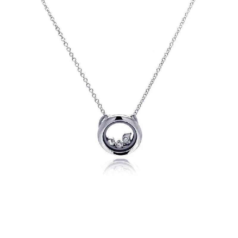 Best necklaces and pendants with emerald gemstones for a rich, sophisticated design-Silver 925 Rhodium Plated Open Circle Clear CZ Accentuated Pendant Necklace - STP00058