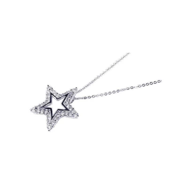 Best necklaces and pendants with adjustable chains for a customizable fit-Silver 925 Clear CZ Rhodium Plated Star Pendant Necklace - BGP00089