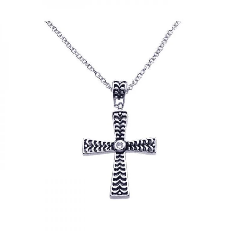 Necklaces and pendants with diamond pendants for a luxurious sparkling effect-Clearance-Silver 925 Black and Rhodium Cross CZ Necklace - BGP00262