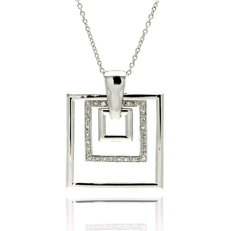 Stunning necklaces and pendants with birthstone pendants for a personal touch-Clearance-Silver 925 Clear CZ Rhodium Plated Multi Square Pendant Necklace - STP00082