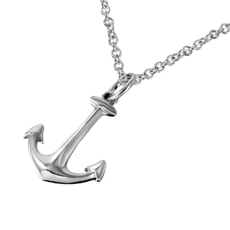 Best necklaces and pendants for everyday wear with minimalist designs-Silver 925 Rhodium Plated Clear CZ Anchor Pendant Necklace - STP00758