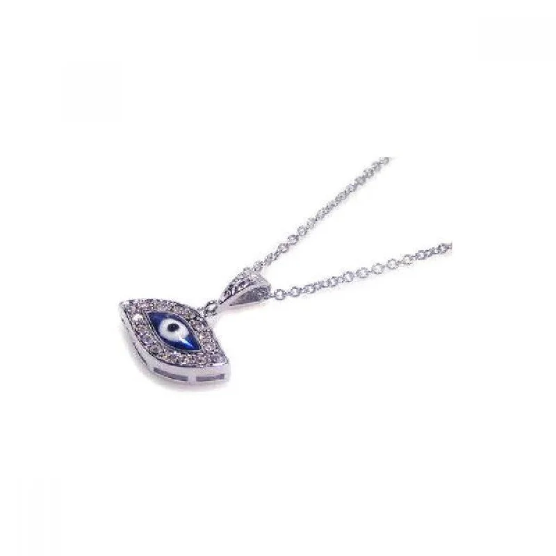 Necklaces and pendants with crescent moon designs for a celestial and mystical feel-Silver 925 Clear CZ Rhodium Plated Evil Eye Pendant Necklace - STP00367