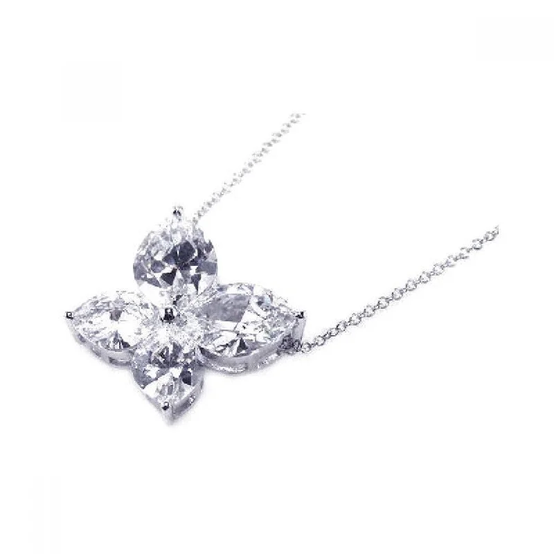 Necklaces and pendants with ocean-inspired designs for a refreshing, beachy feel-Clearance-Silver 925 Clear CZ Rhodium Plated Butterfly Pendant Necklace - BGP00054