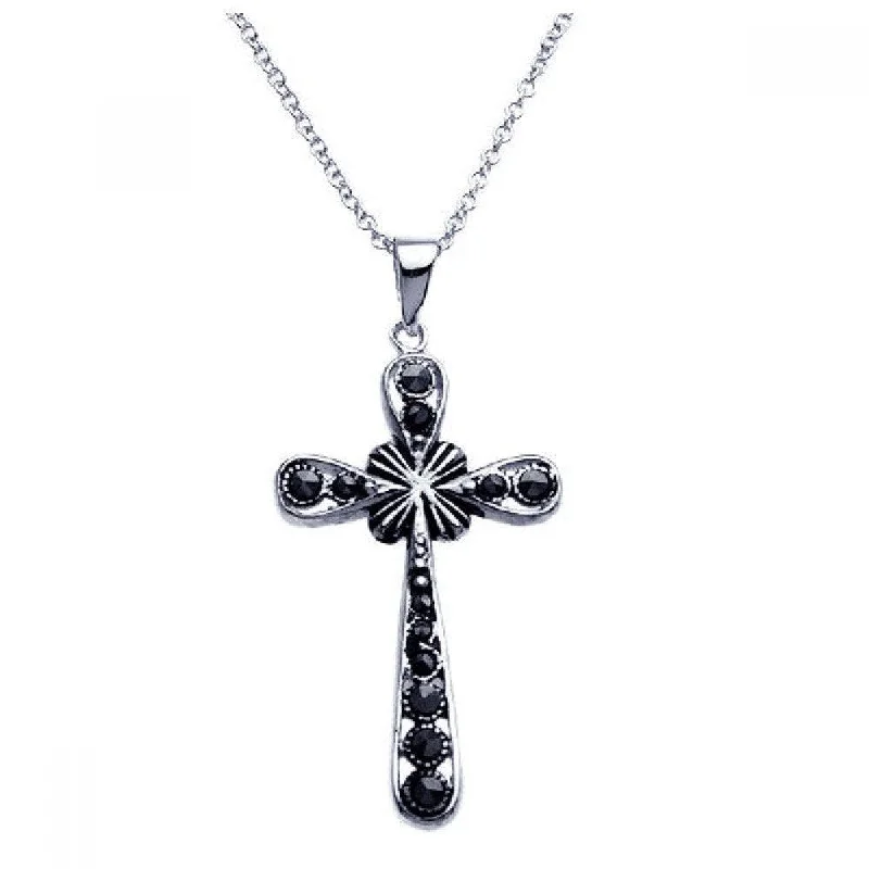 Unique necklaces and pendants with tree of life motifs for nature-inspired elegance-Clearance-Silver 925 Black Rhodium Plated Cross CZ Dangling Necklace - BGP00251