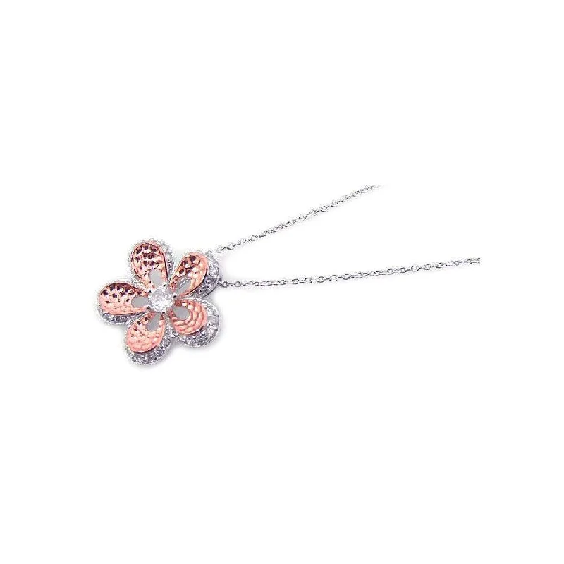 Best necklaces and pendants with oval pendants for a classic, elegant shape-Clearance-Silver 925 Rhodium Plated Pink CZ Flower Pendant Necklace - STP00807