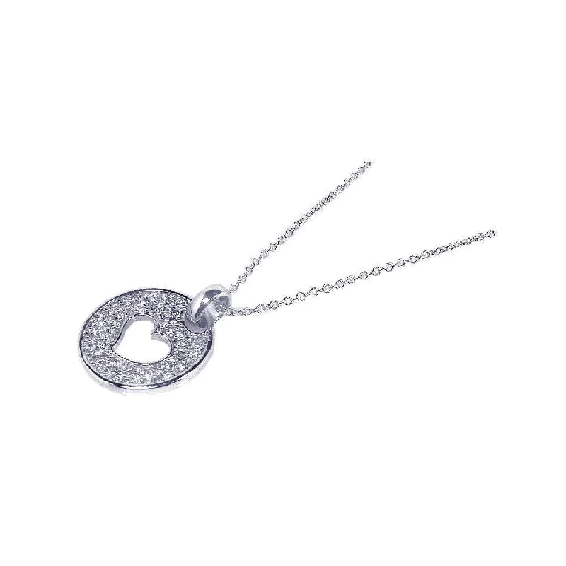 Necklaces and pendants with abstract shapes for a modern, creative appearance-Silver 925 Rhodium Plated Open Heart CZ Inlay Dangling Necklace - STP00521