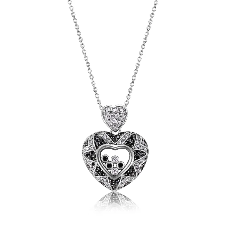 Elegant necklaces and pendants with diamond accents for added sparkle-Final Price - Silver 925 Floating Clear CZ Black Rhodium Plated Heart Necklace - BGP00006