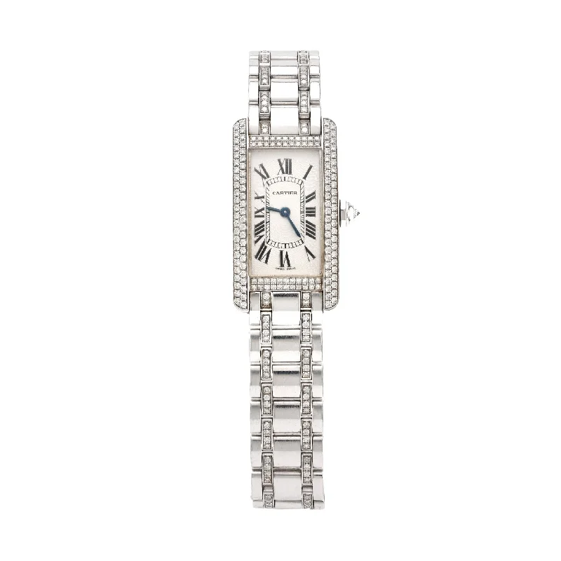 Waterproof watches for women with shock-resistant build for everyday wear -Cartier diamond 18k white gold "Tank Américaine" watch