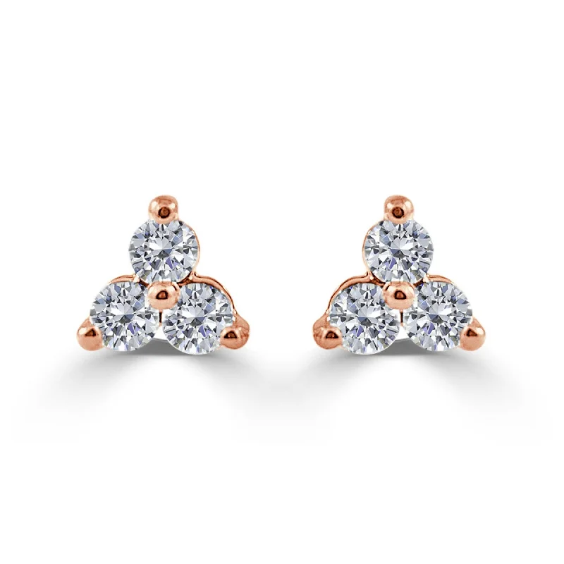 Short Drop Earrings for Subtle -Joelle Collection Diamond Earrings - 3-Stone Cluster Earrings 14K Rose Gold Beautiful Gift