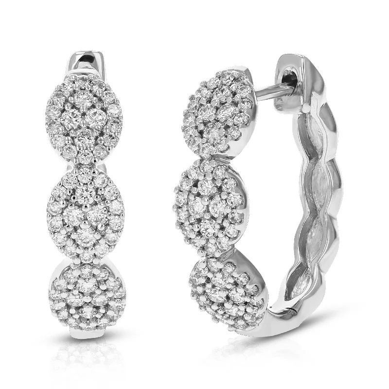 Drop Earrings for Formal Attire -1/2 cttw 108 Stones Round Lab Grown Diamond Hoop Earrings 14K White Gold Prong Set 2/3 Inch