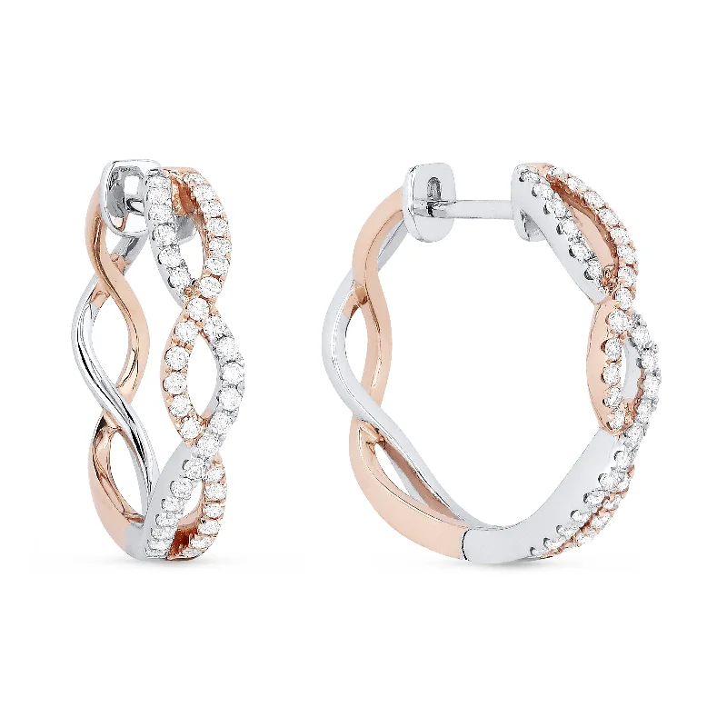 Drop Earrings with Enamel Coating -0.47Ct White Diamond Hoops Earrings In 14K White And Rose Gold