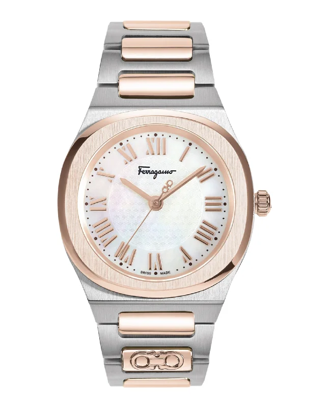 Dress watches for men with sleek design and minimalistic look -Ferragamo Elliptical Mother of Pearl Watch